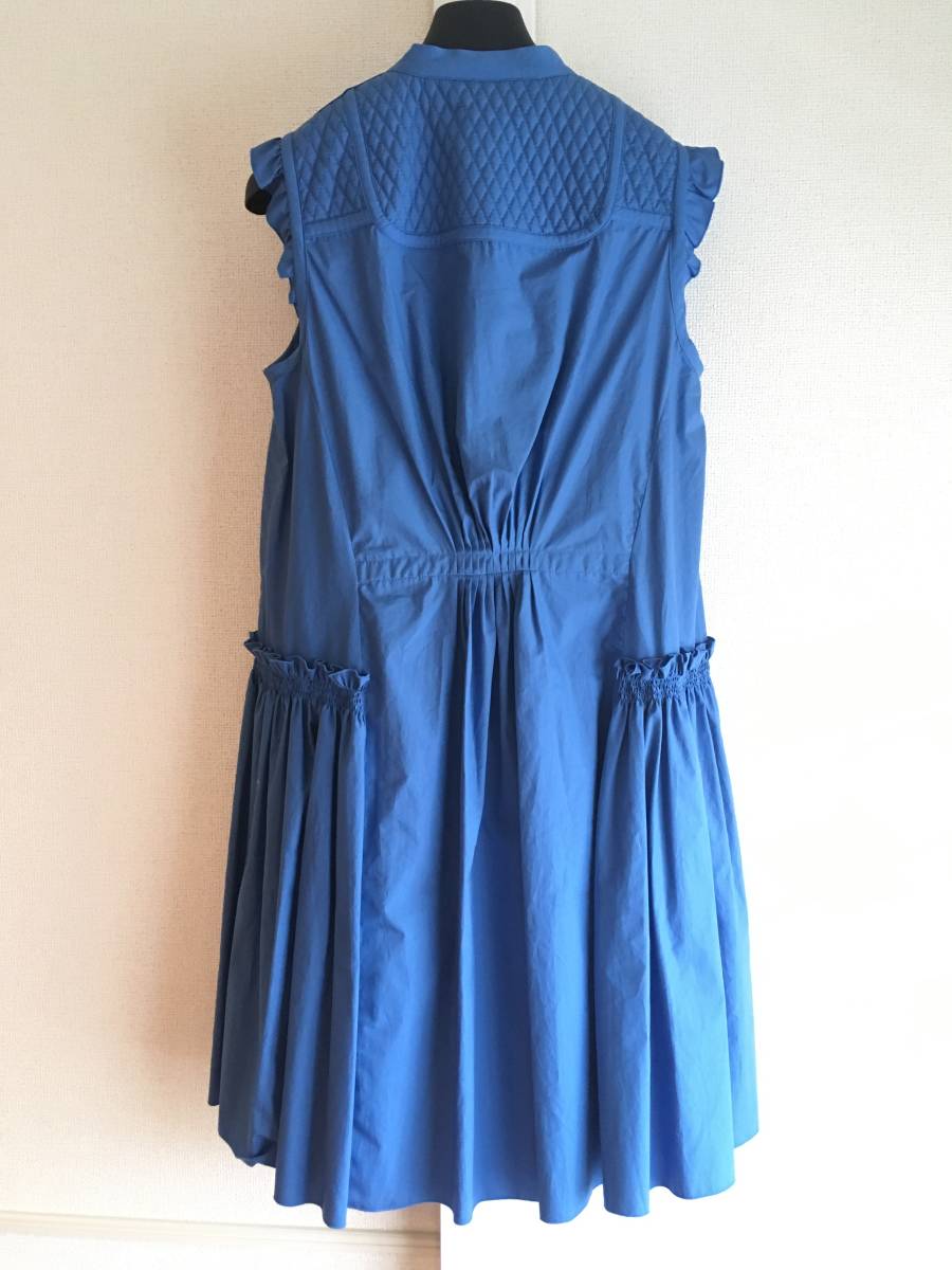 新品 本物 モンクレール コットン ワンピース ドレス 42 MONCLER 青 ブルー サマー ドレス シャツ ワンピース リボン フリル ギャザー_画像2