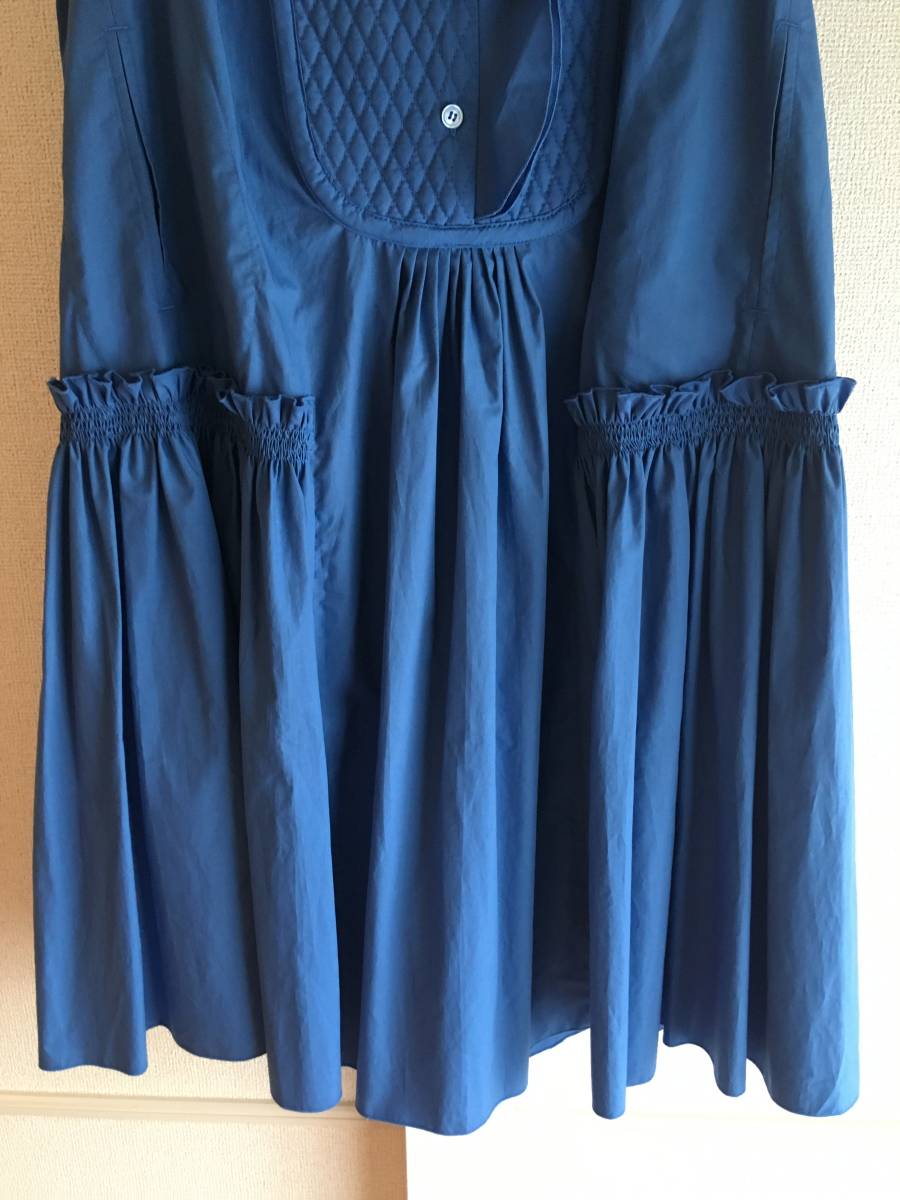 新品 本物 モンクレール コットン ワンピース ドレス 42 MONCLER 青 ブルー サマー ドレス シャツ ワンピース リボン フリル ギャザー_画像6