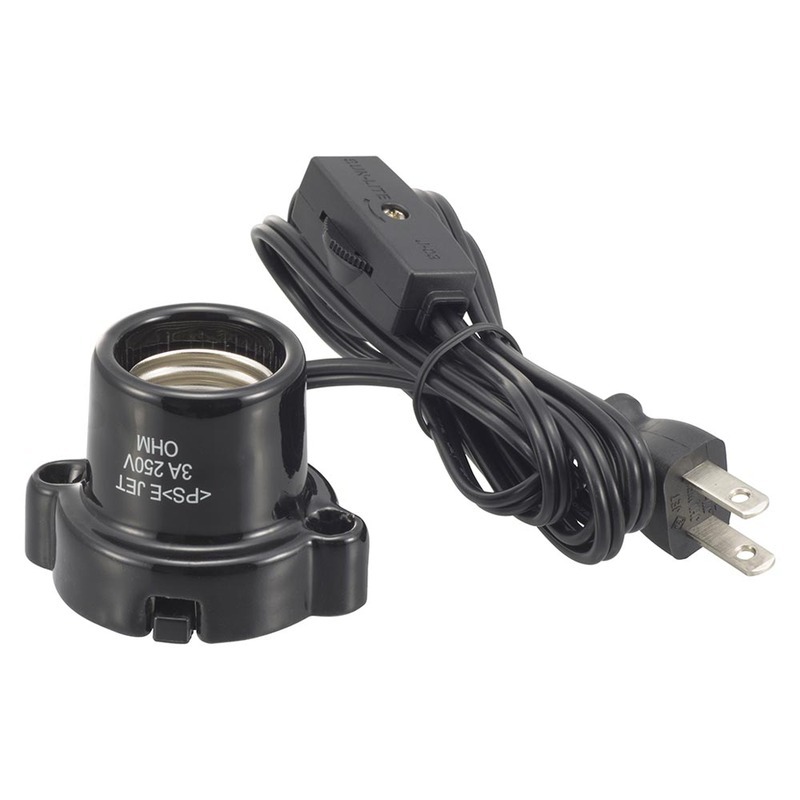 磁器レセップ E26 1.5mコード スイッチ付 ブラック｜HS-L2615ZRS-K 00-7078 オーム電機