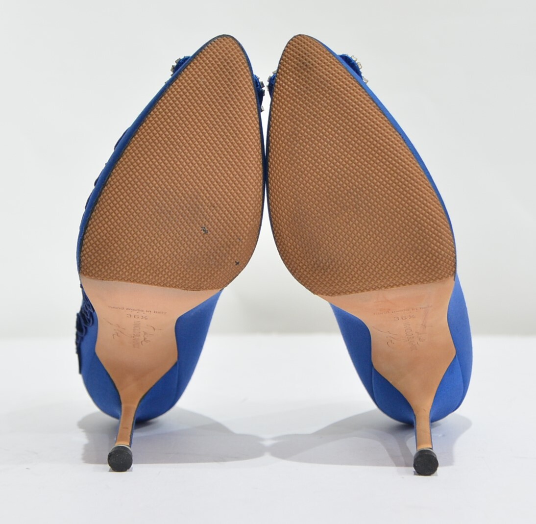 銀座six 限定 マノロブラニク MANOLO BLAHNIK DECADE OF LOVE ハンギシ hangisi ブルー 36 1/2 Y-327372