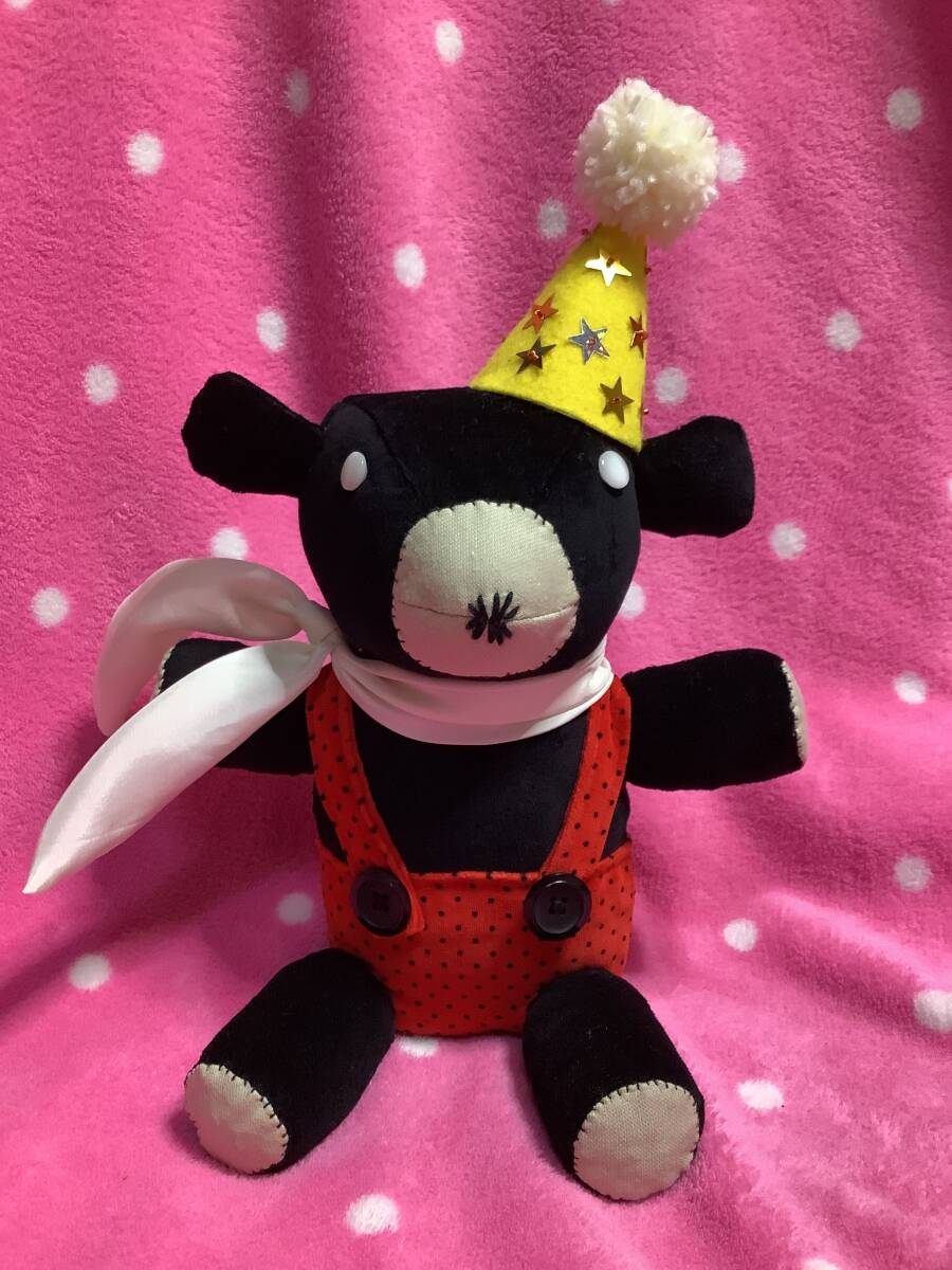 芸能人愛用 ハンドメイド 昭和レトロな黒別珍クマさんぬいぐるみ 手作り 体長10cm - 30cm