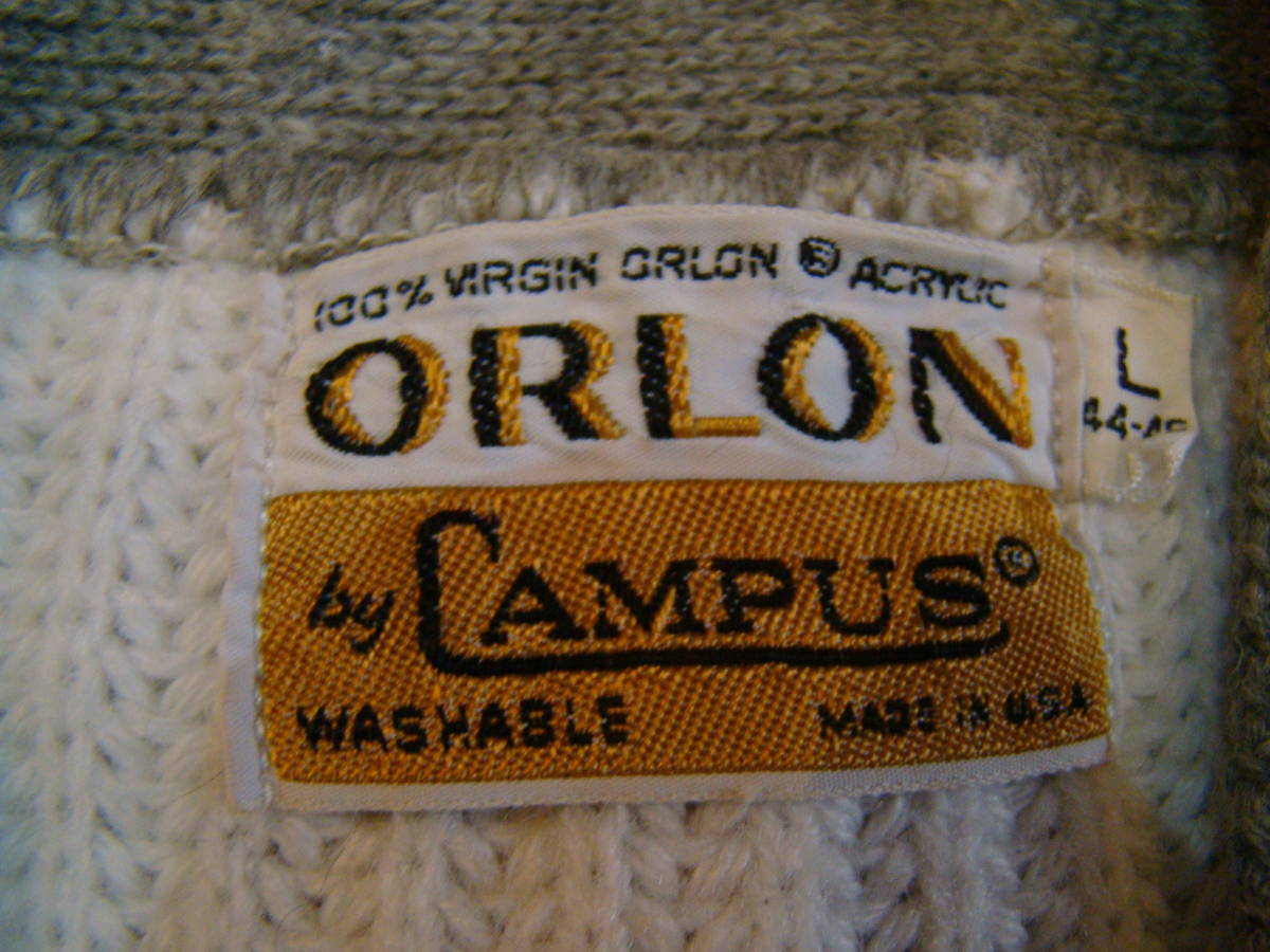 70s USA製 Campus ORLON カーディガン L ホワイト セーター アクリル ニット キャンパス オーロン ヴィンテージ_画像6