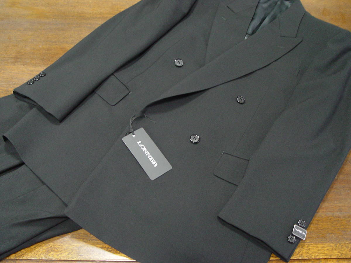 新品LONNER ロンナー　A6　　日本製　フォーマル　ダブルスーツ　礼服　年中素材　ブラック　　ウエストアジャスター付き　4×1