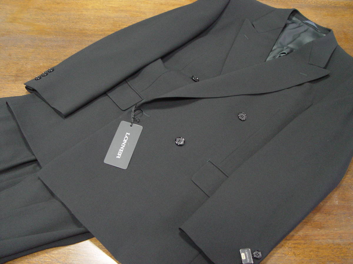 新品LONNER ロンナー　AB6　　日本製　フォーマル　ダブルスーツ　礼服　年中素材　ブラック　　ウエストアジャスター付き　4×1_画像1