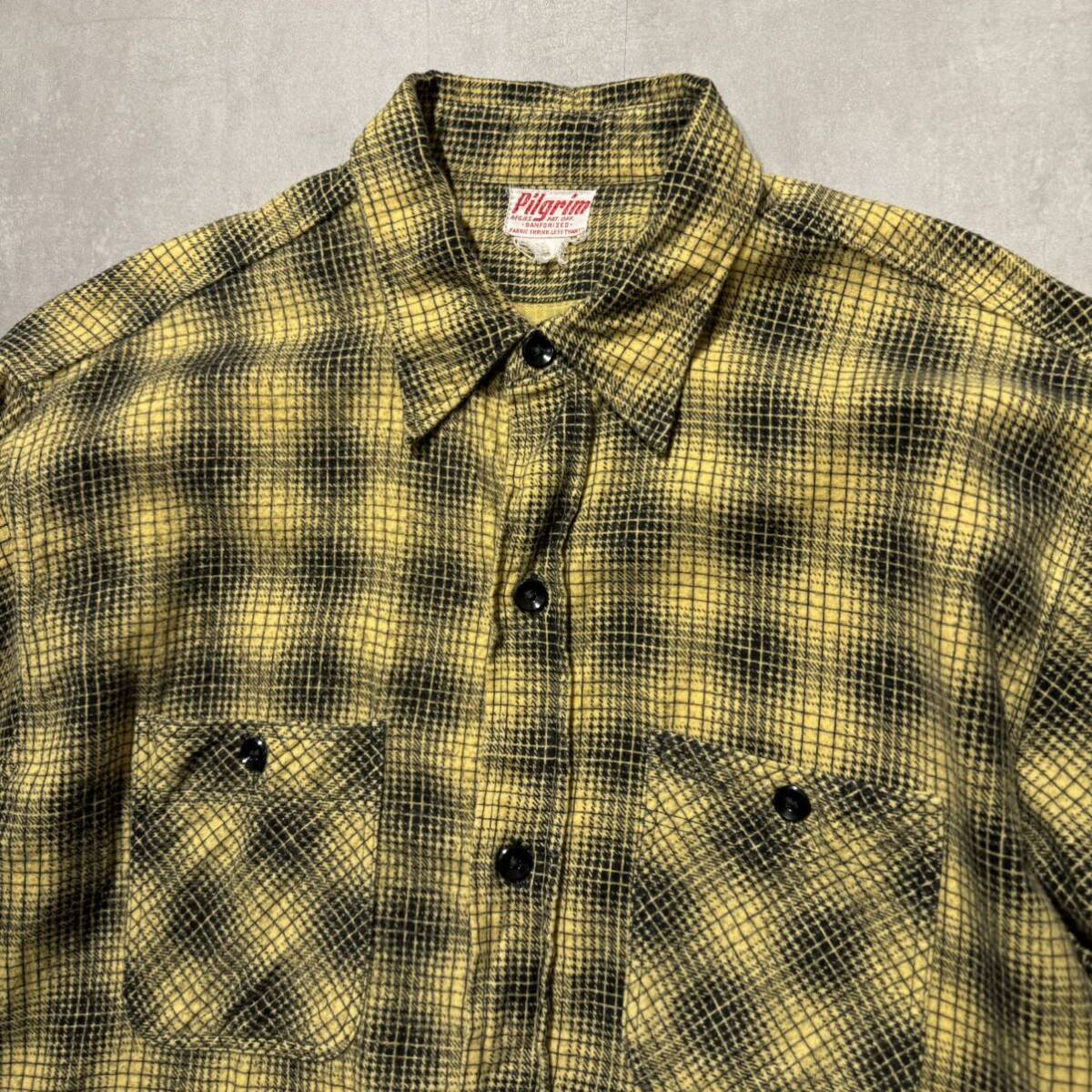 50s 60s pilgrim プリント ネルシャツ 黒 黄 Lサイズ 美品 50s 60s pilgrim プリント ネルシャツ 黒 黄 Lサイズ 美品