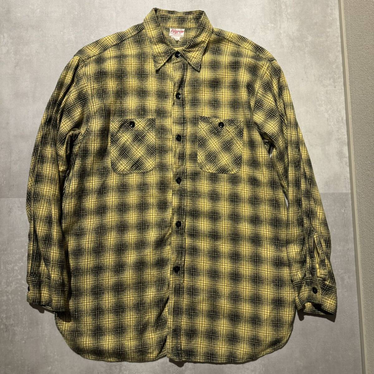 50s 60s pilgrim プリント ネルシャツ 黒 黄 Lサイズ 美品 50s 60s pilgrim プリント ネルシャツ 黒 黄 Lサイズ 美品