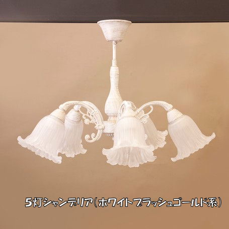 5灯シャンデリア(ホワイトブラッシュゴールド系)LED対応 5灯シャンデリア(ホワイトブラッシュゴールド系)LED対応