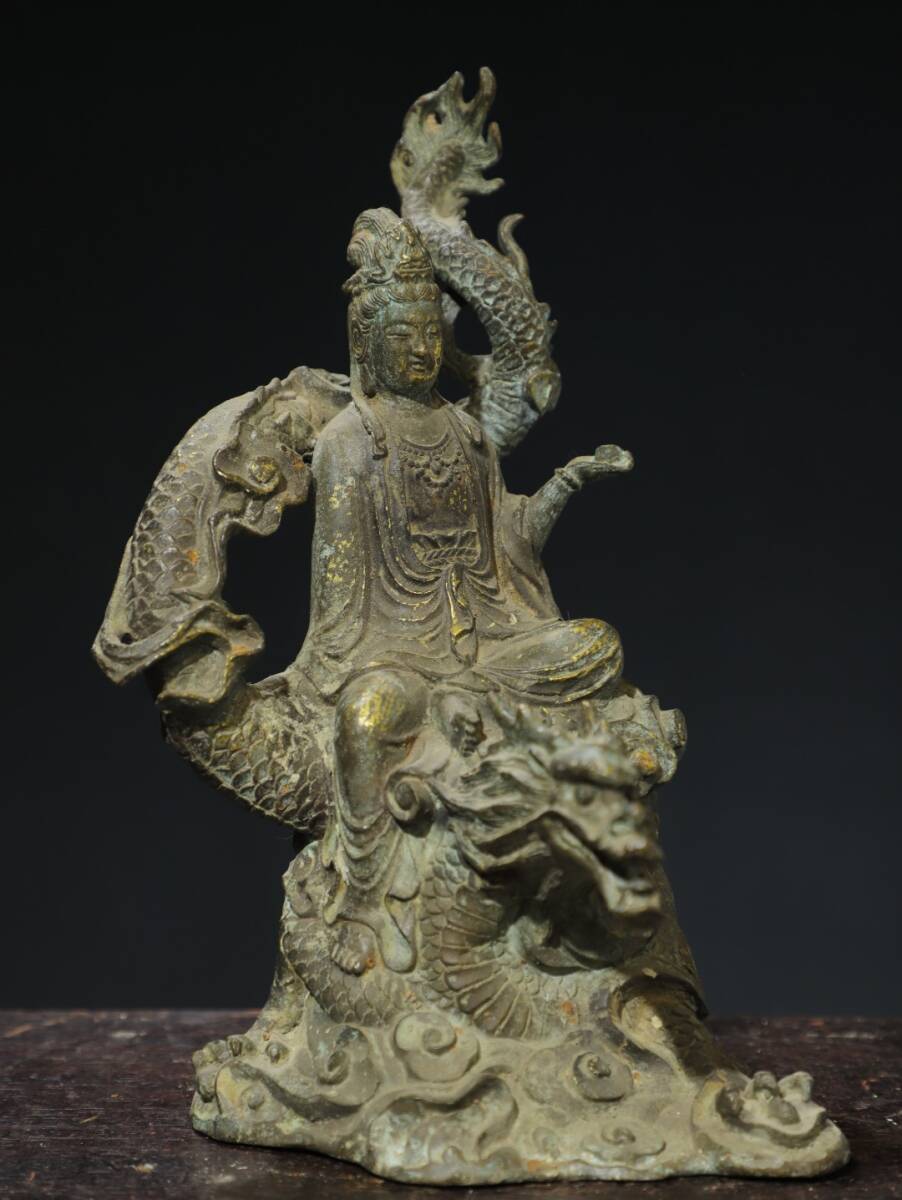 珍品旧蔵*清時代 銅拓金 【玉竜観音】 仏像 擺件 賞物 珍品旧蔵*清時代 銅拓金 【玉竜観音】 仏像 擺件 賞物