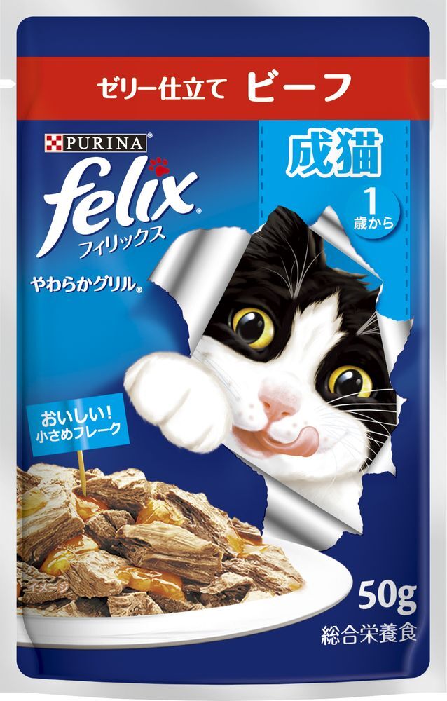 （まとめ買い）ネスレ フィリックスパウチ やわらかグリル 成猫 ゼリー仕立て ビーフ 50g 猫用フード 〔×48〕