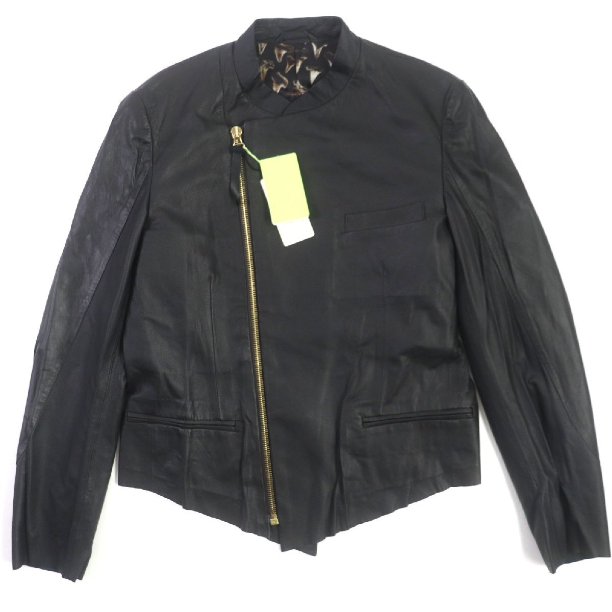 稀少 PS paul smith ライダース シングル 裏地 総柄 M ラム 未使用品▽Paul Smith ポールスミス 155MLB ラムレザー 牛革