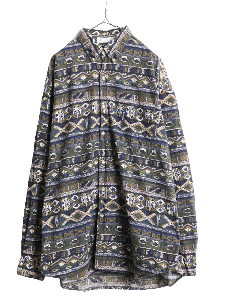 90s コロンビア 総柄 フランネル ボタンダウン シャツ メンズ XXL 程/ オールド Columbia 長袖シャツ ネイティブ 大きいサイズ ネルシャツ