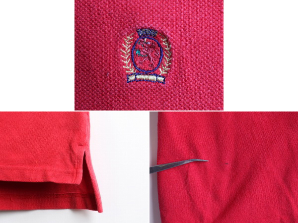 90s ■ トミーヒルフィガー クレスト 刺繍 鹿の子 半袖 ポロシャツ ( メンズ 男性 L ) 90年代 オールド 古着 赤 半袖シャツ TOMMY HILFIGER_画像3