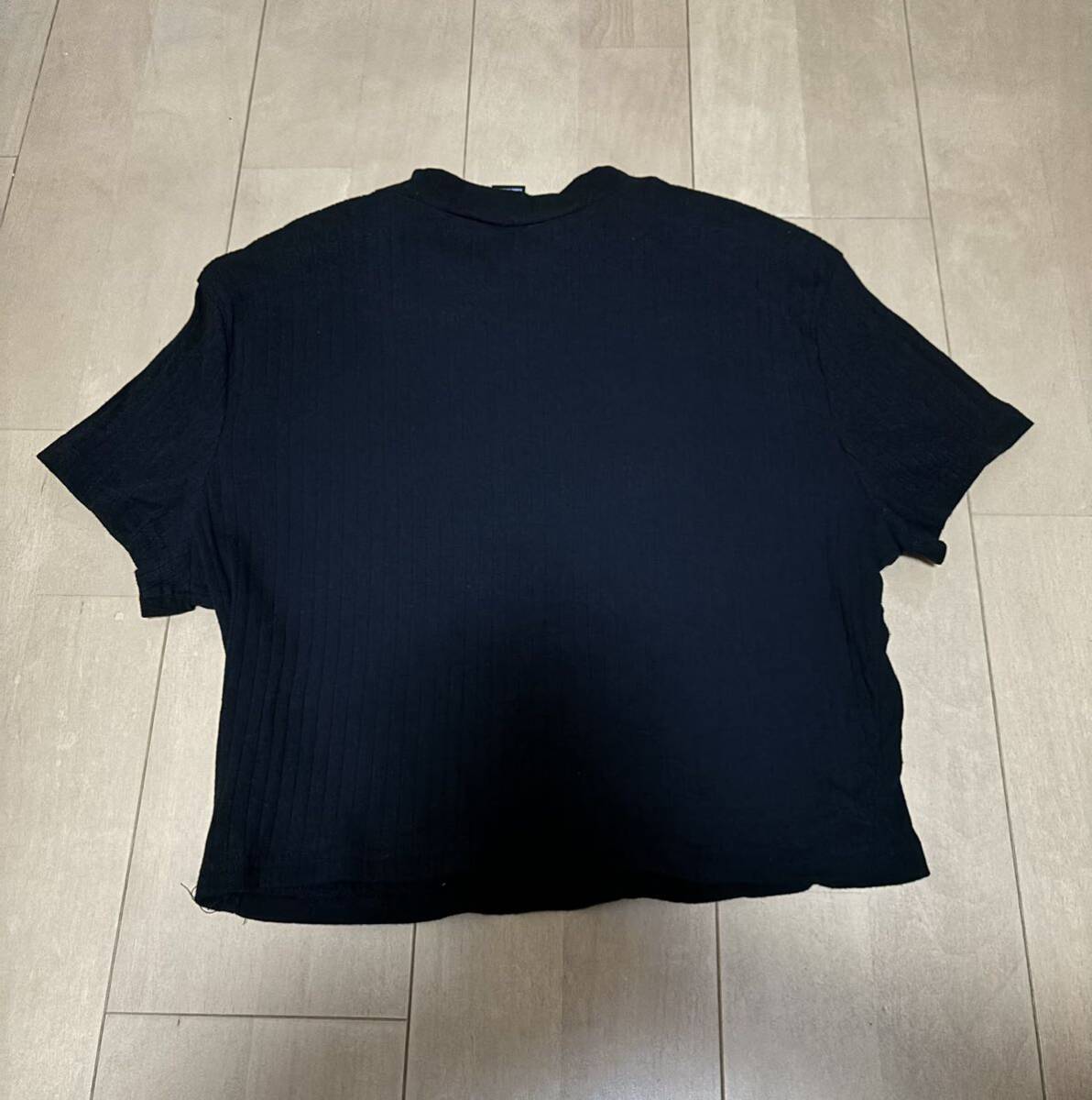 SHEIN 無地 ショート丈リブニット Tシャツ XLサイズ 黒 ブラック