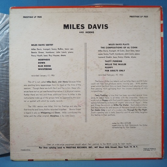 ■PRESTIGE! RVG手彫り刻印!★MILES DAVIS&HORNS★送料無料(条件有り)３千枚＋出品中!★オリジ名盤■_画像2