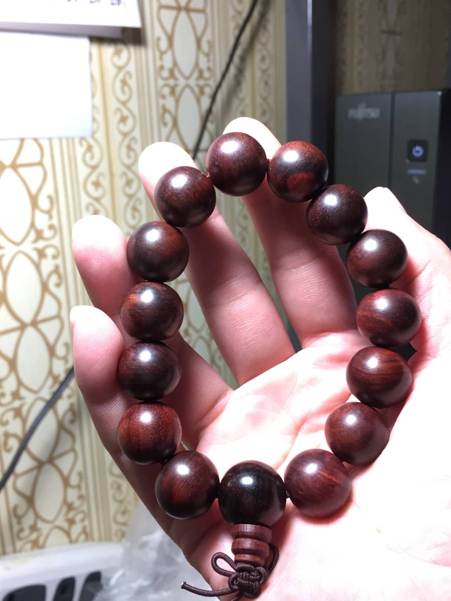 ♪即決【壽】16mm天然極珍品最高級インド小葉金星紫檀数珠ブレス_画像2