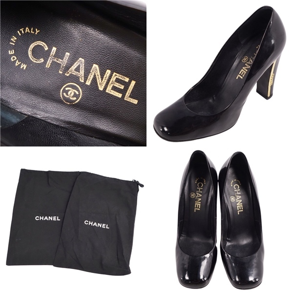 シャネル CHANEL パンプス ロゴ G26218 パテントレザー ヒール シャネル CHANEL パンプス ロゴ G26218 パテントレザー ヒール