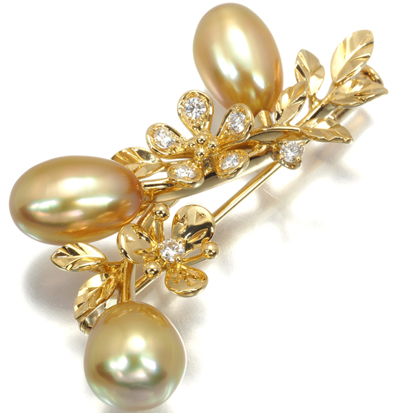  Mikimoto brooch Golden pearl White Butterfly pearl diamond flower K18YG BLJ