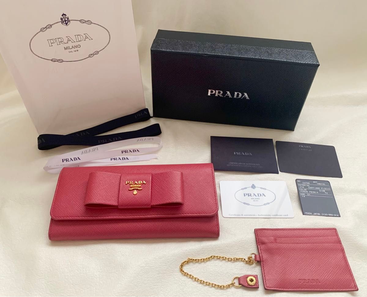 正規品】PRADA プラダ サフィアーノ 二つ折り長財布 リボン 正規品】PRADA プラダ サフィアーノ 二つ折り長財布 リボン