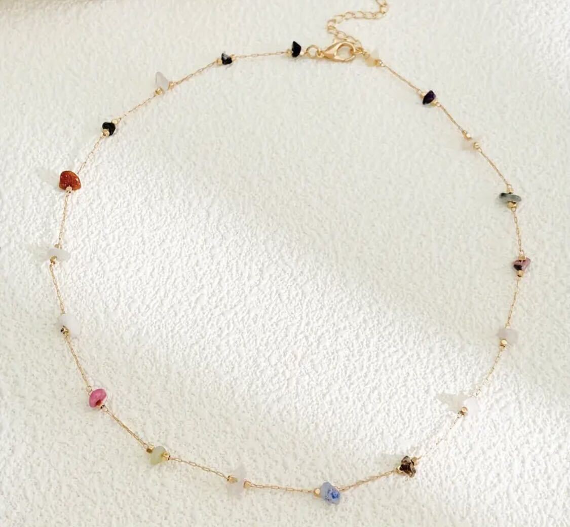  new goods * necklace *14KGP* gold chain * Stone beads * multicolor *