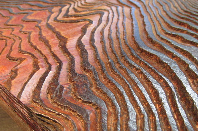 吉野杉杢板六面木目彫り出しくり抜き拭き漆飾り大箱_画像5