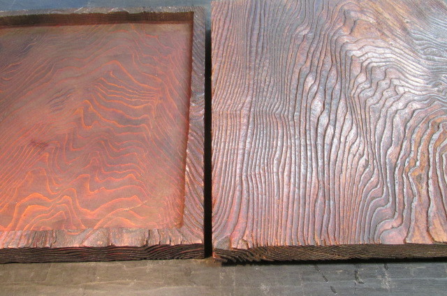 吉野杉杢板六面木目彫り出しくり抜き拭き漆飾り大箱_画像8