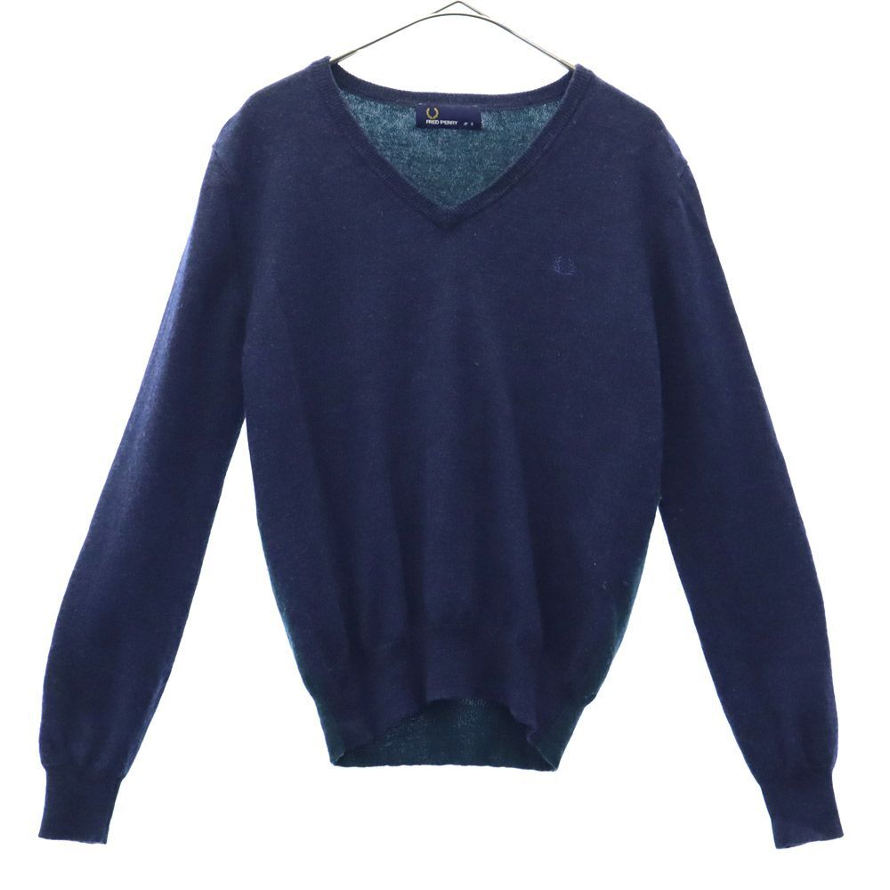  Fred Perry long sleeve wool V neck sweater S navy × green FRED PERRY knitted lady's 