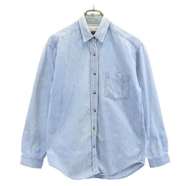  Ran z end 90s Old long sleeve Denim shirt XS blue LANDS\' END lady's 