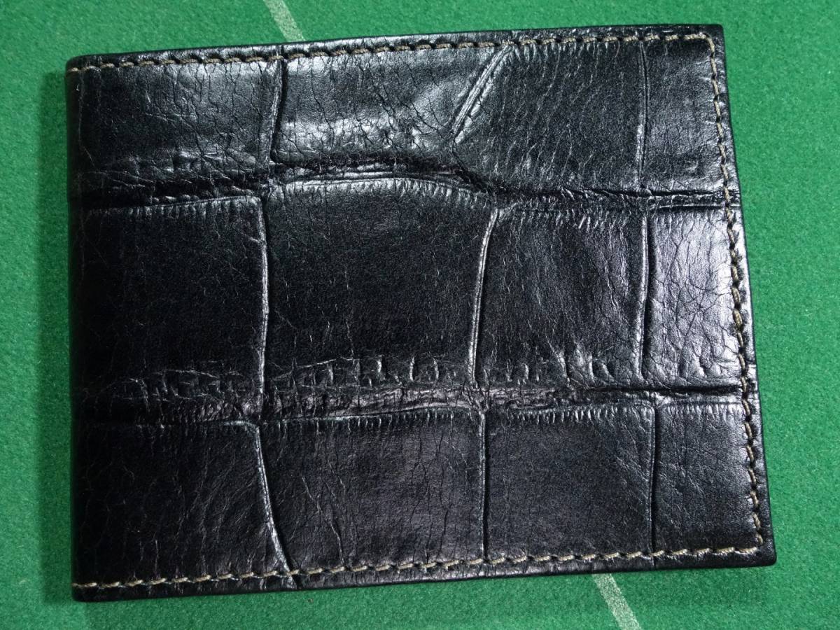 * britain maru Berry MULBERRY crocodile type pushed . leather 2. folding pass case card-case black beautiful goods!!!*