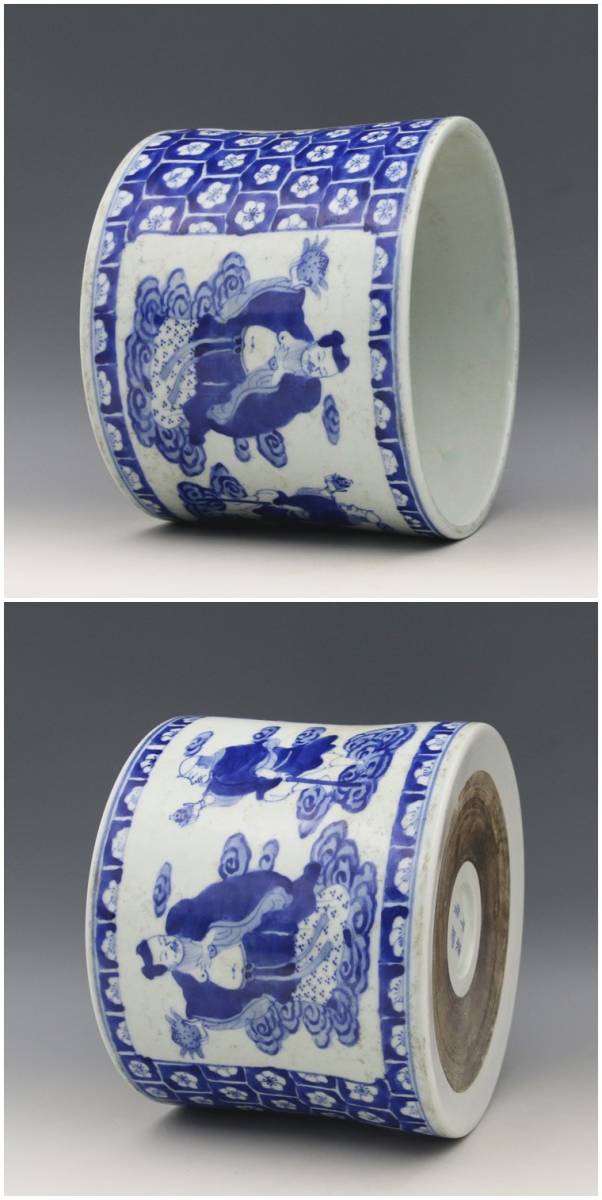多寶屋】□YD166清代 康煕年製款 八仙過海人物紋折腰大筆筒 極品