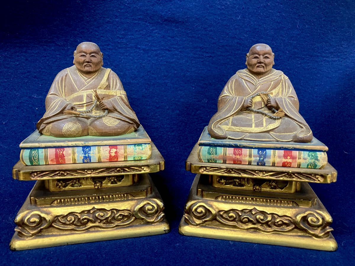 親鸞 蓮如 上人像 木彫 仏像 仏教美術 古美術 彩色 浄土真宗 礼 親鸞 蓮如 上人像 木彫 仏像 仏教美術 古美術 彩色 浄土真宗 礼