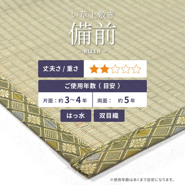 い草 上敷き 36間8畳 撥水加工付き 備前 びぜん やわらかく畳になじみやすい双目織