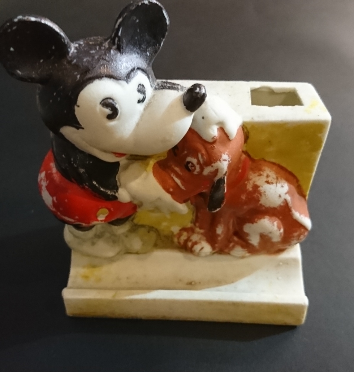 30s 40s vintage mickey mouse pluto ヴィンテージ ミッキーマウス プルート 歯ブラシ立て 陶磁器製