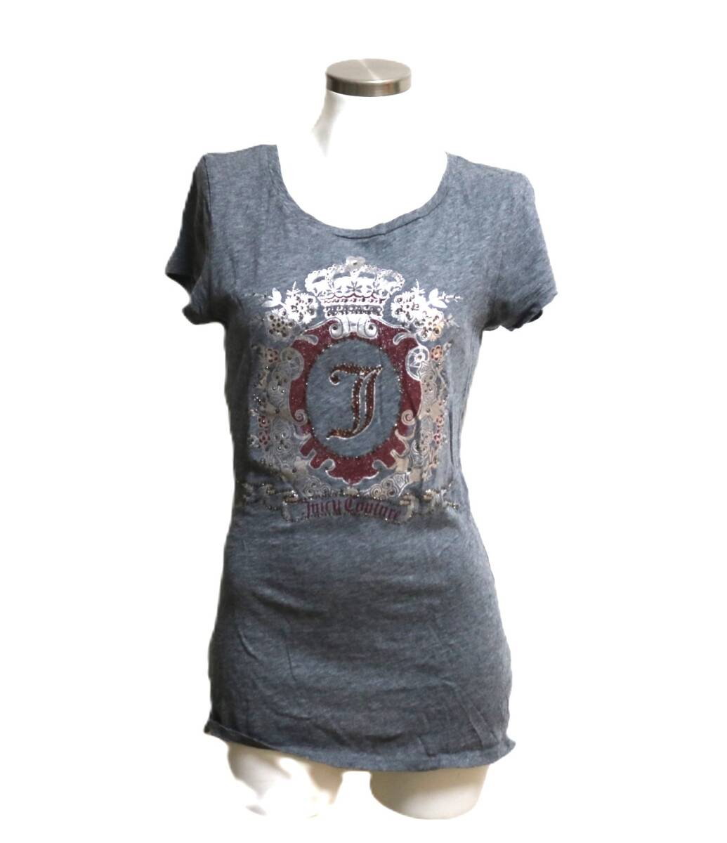 【即決】美品 JUICY COUTURE ジューシークチュール◆ビジュー コットン 半袖 シャツ Tシャツ サイズ S グレー系　　mi