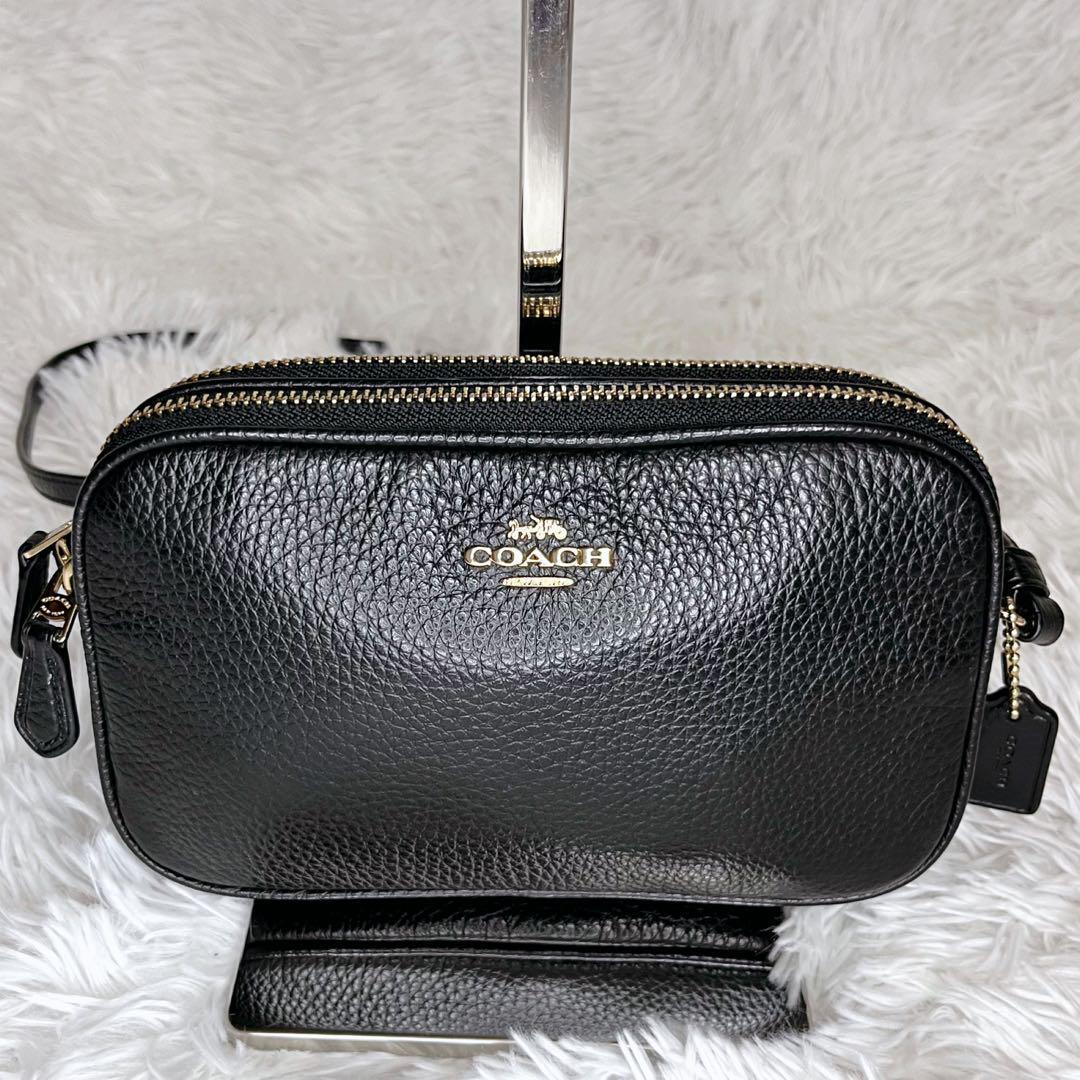 極美品✨コーチ ショルダーバッグ 2way ダブルファスナー レザー ブラック 美品】COACH コーチ ショルダーバッグ オールレザー ブラック 2