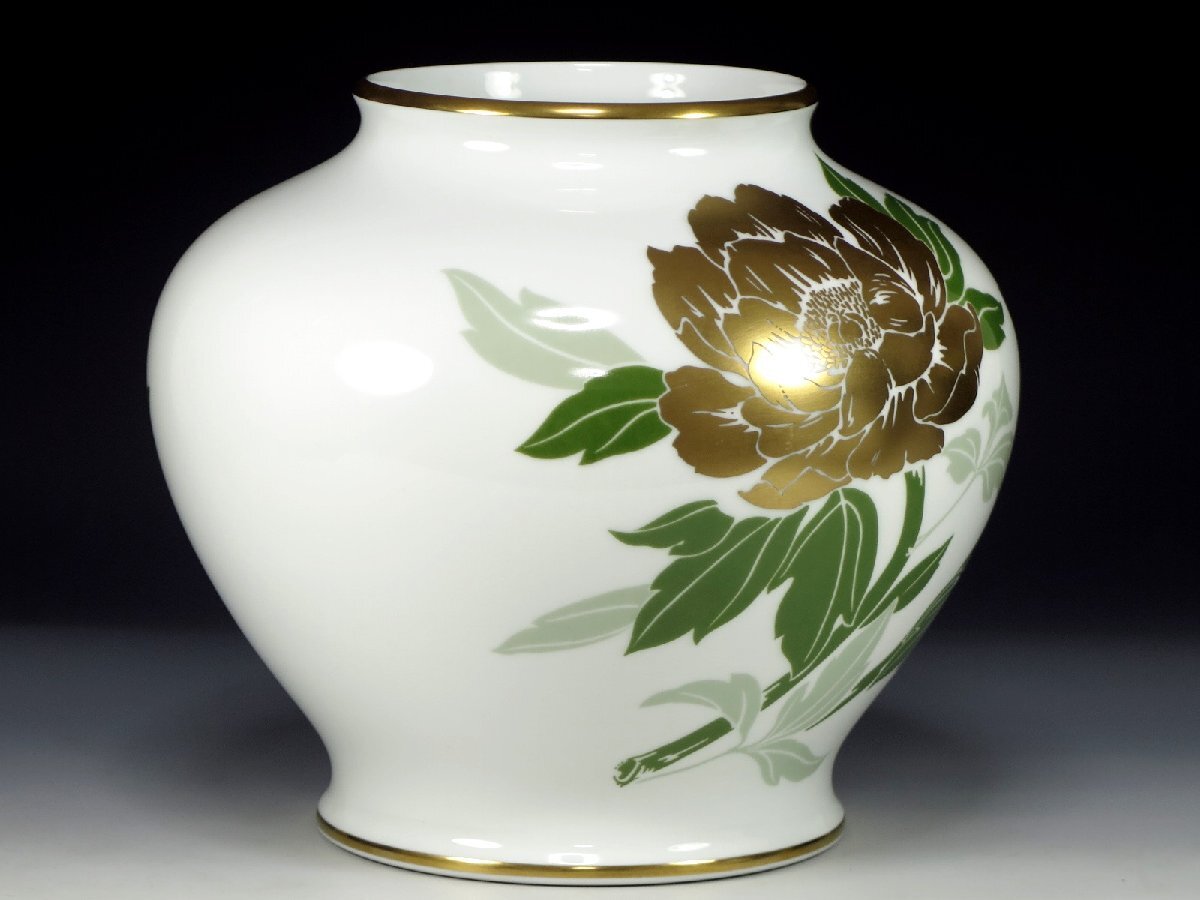 花瓶 壺 Yahoo!オークション - 大倉陶園 OKURA 金銀彩牡丹絵花瓶 壺 花器