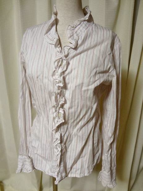  Italy made NARACAMICIE Nara Camicie dot stripe pattern frill blouse shirt I