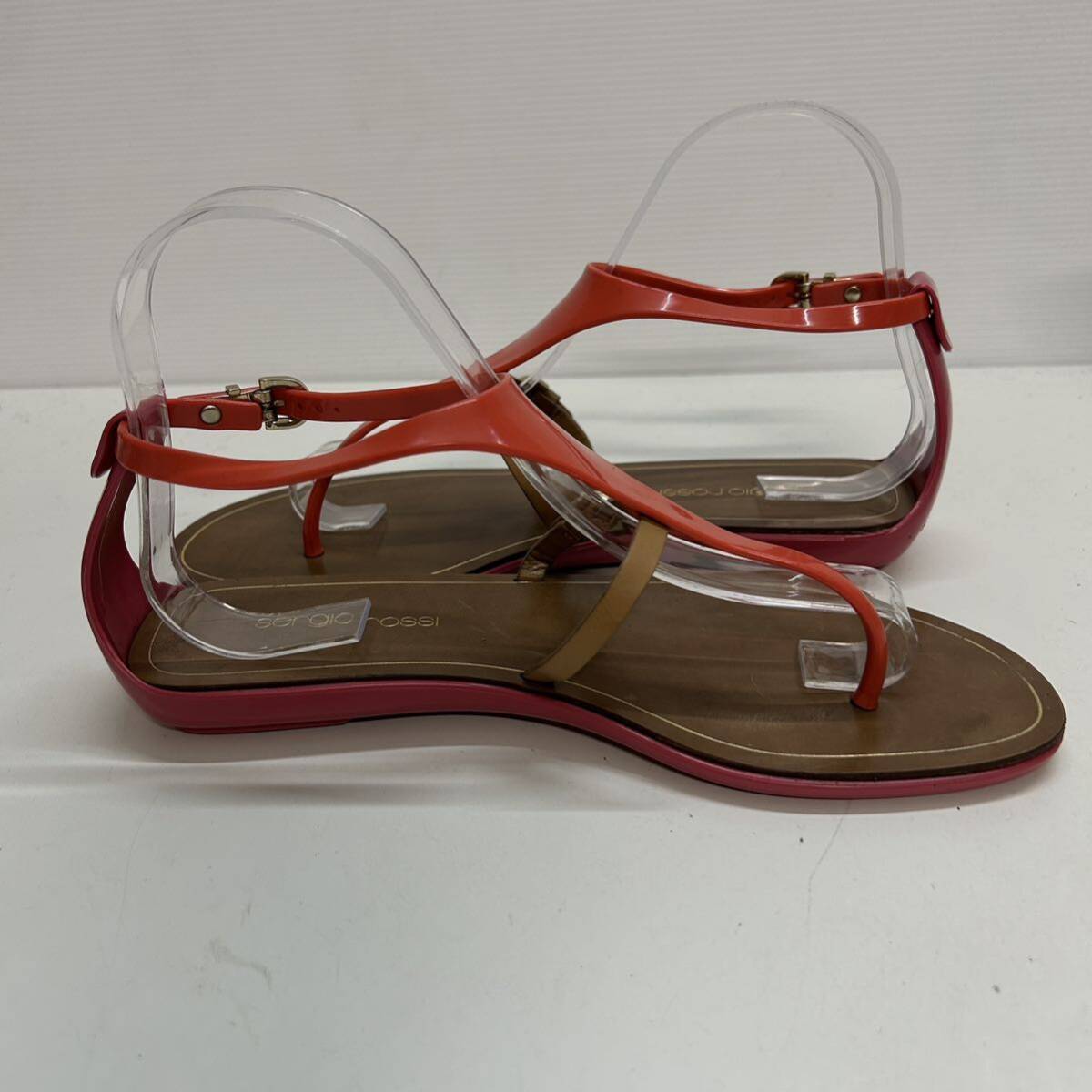 E650 Sergio Rossi Sergio * Rossi lady's strap sandals Raver sandals 37 approximately 23.5cm orange pink Italy made 