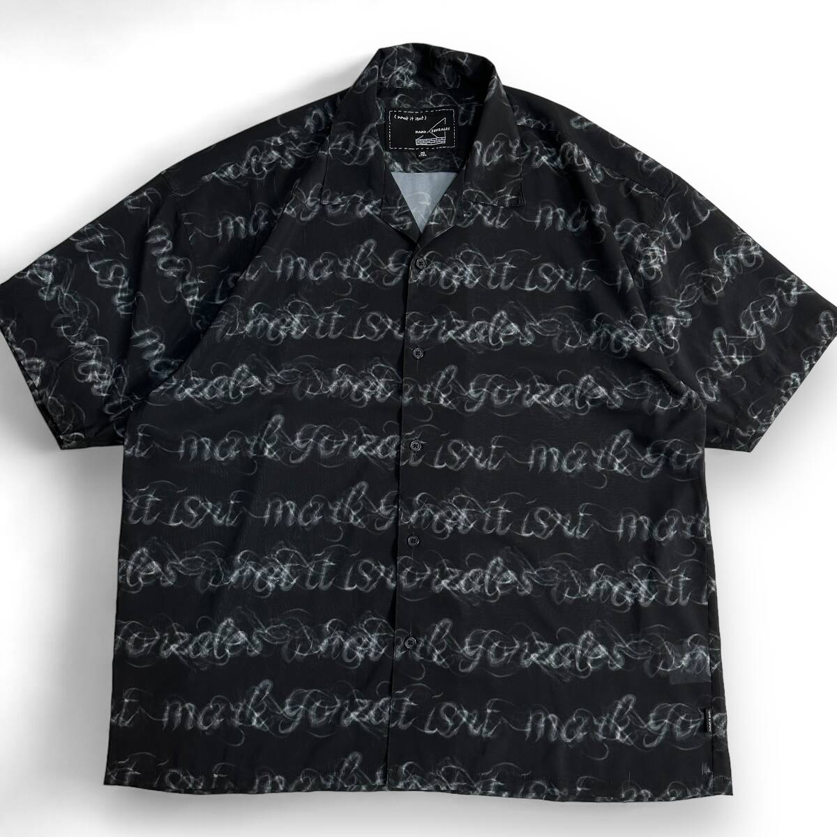 【What it isNt】art by Mark Gonzales 総柄プリントショートスリーブシャツ マークゴンザレス オープンカラー シアーシャツ ブラック