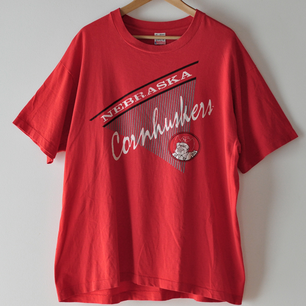 80s fruit of the loom Nebraska Cornhuskers フルーツオブザルーム ネブラスカ大学 フットボール USA製 カレッジ Tシャツ XL レッド_画像2