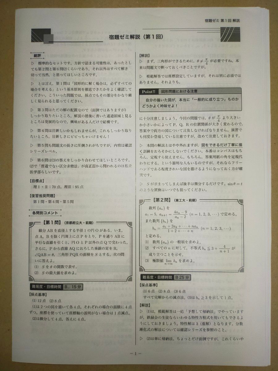 鉄緑会 高3 数学 SA1クラス 2022年 宿題ゼミ解説 駿台 河合塾 鉄緑会 高3 数学 SA1クラス 2022年 宿題ゼミ解説 駿台 河合塾