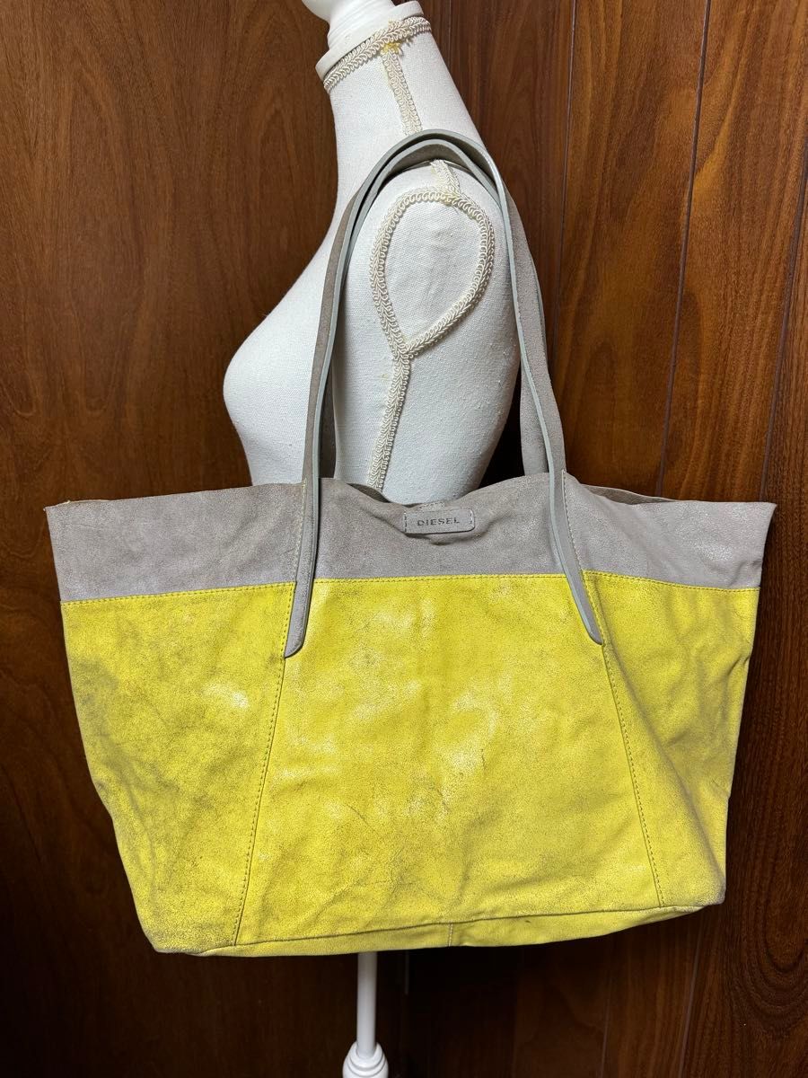 DIESEL イエロー バッグ DIESEL ディーゼル トートバッグ ダメージ加工 本革 イエロー