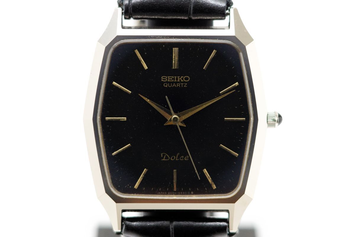 701 SEIKO Dolce QZ NSAG 6030-5480 Seiko Dolce carbide alloy made case black face quartz men's wristwatch 