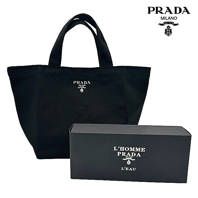 *PRADA* キャンバス トートバッグ コンパクト 関税・送料込み 新品 プラダ バッグ トートバッグ 箱付き PRADA ロゴ キャンバス