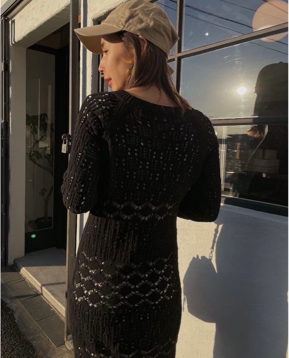 AMERI CROCHET RAGLAN LONG DRESS ロング ワンピース ameri AMERI CROCHET RAGLAN LONG DRESS ロング ワンピース ameri