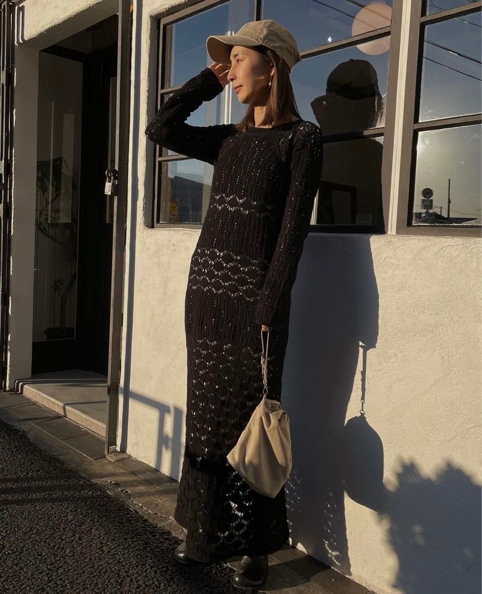 AMERI CROCHET RAGLAN LONG DRESS ロング ワンピース ameri AMERI CROCHET RAGLAN LONG DRESS ロング ワンピース ameri