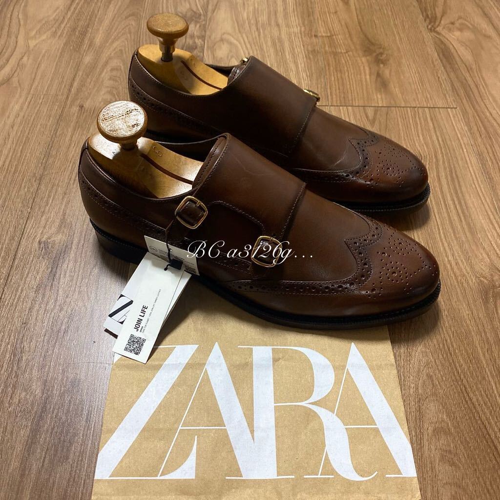 新品 定価12990円 ZARA 本革 ダブルモンクストラップシューズ 28 新品 定価12990円 ZARA 本革 ダブルモンクストラップシューズ 28