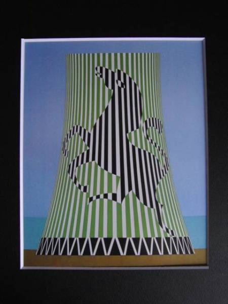 VASARELY、原子力発電所タワー、希少・画集画、新品額装付、y321/5_画像3