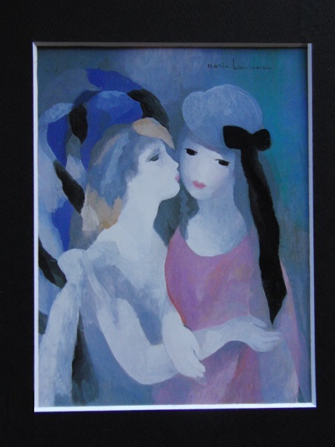 人気カラーの 【額付】マリー・ローランサン「接吻」油絵、画布 - 絵画 