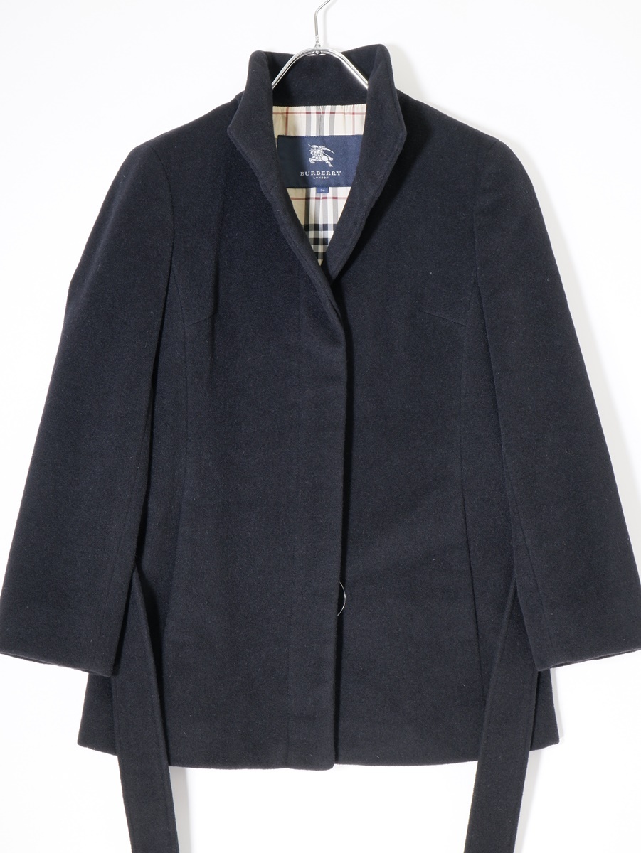 【美品】バーバリーロンドン　ウールアンゴラコート　ノバチェック　11号　ネイビー 極美品/アンゴラ✨バーバリーロンドン ピーコート ノバチェック ファー