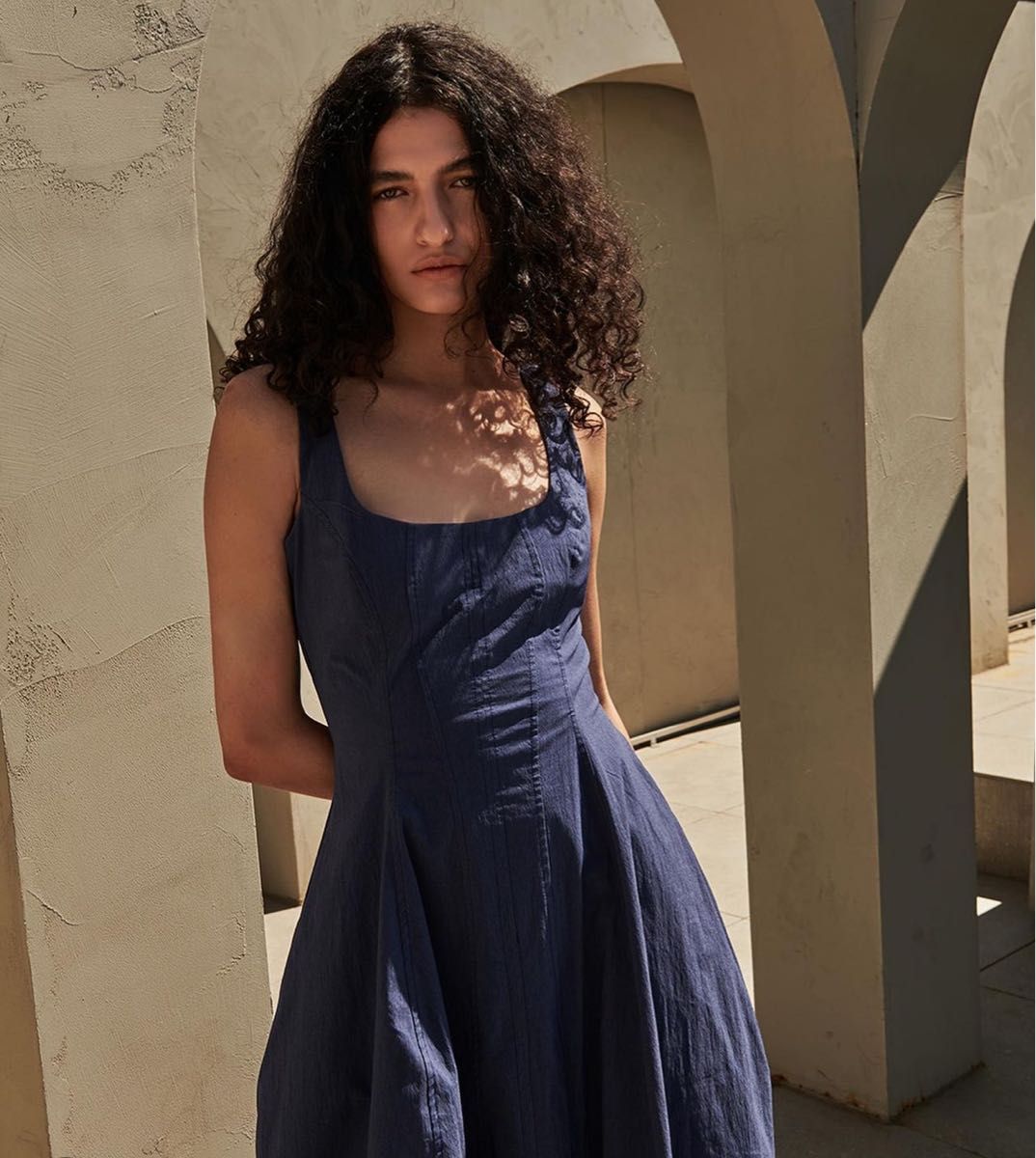 lato Gemma Stitch Corset Flared One Piece -Navy ワンピース